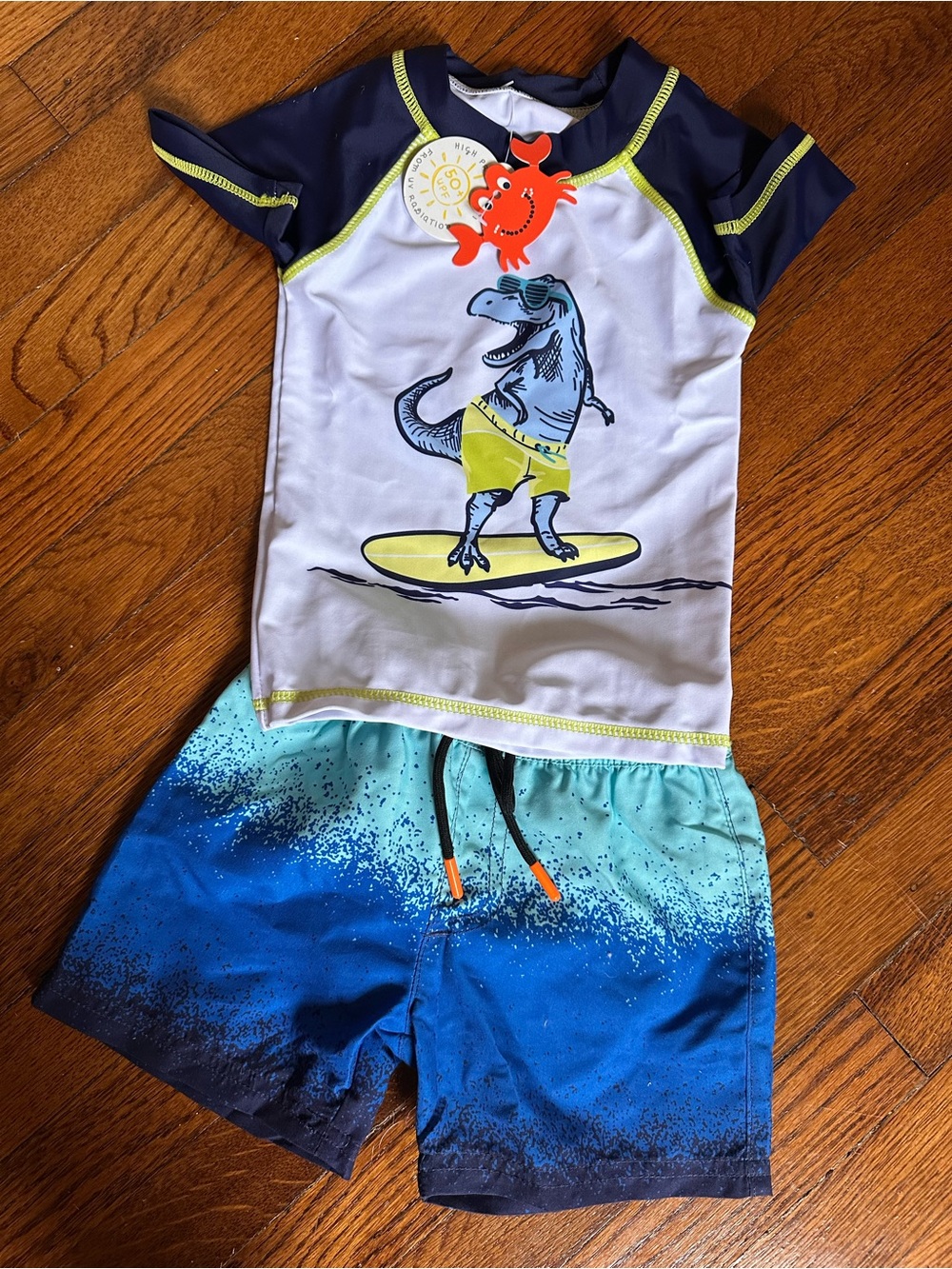 Boys White & Navy Dino Surf swim set